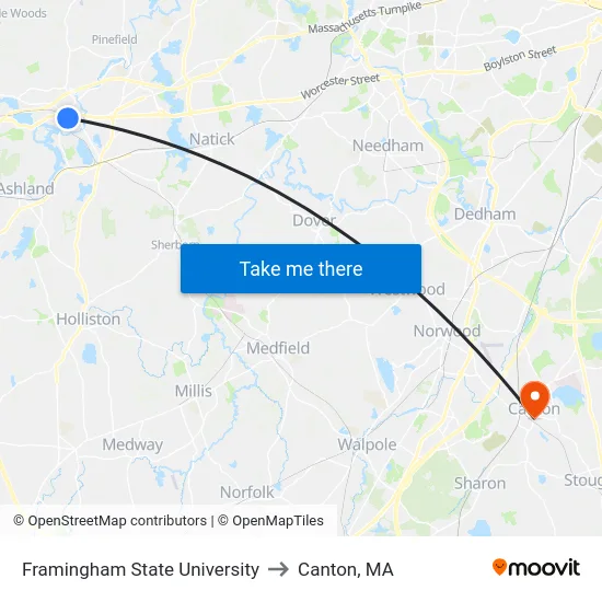 Framingham State University to Canton, MA map