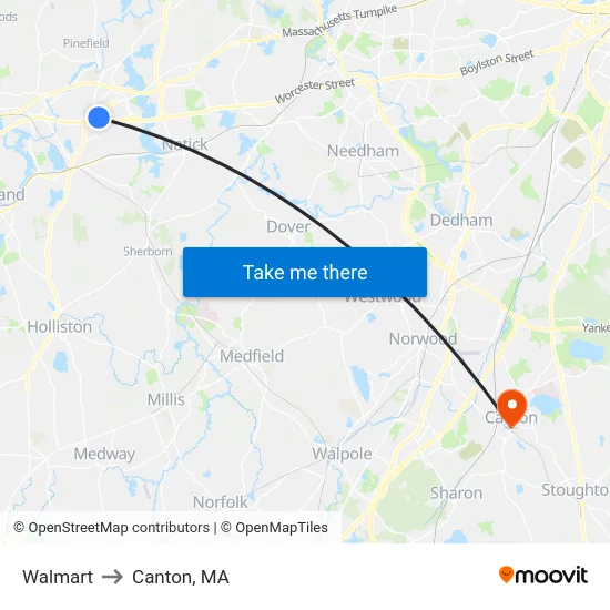 Walmart to Canton, MA map
