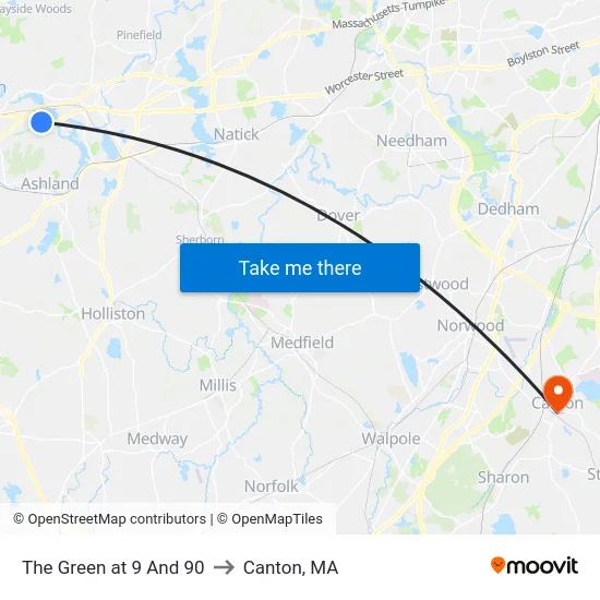 The Green at 9 And 90 to Canton, MA map