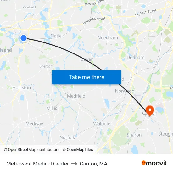 Metrowest Medical Center to Canton, MA map