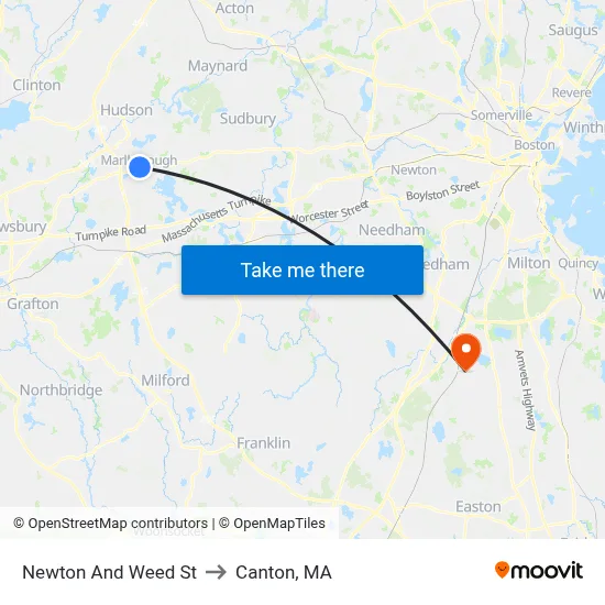 Newton And Weed St to Canton, MA map