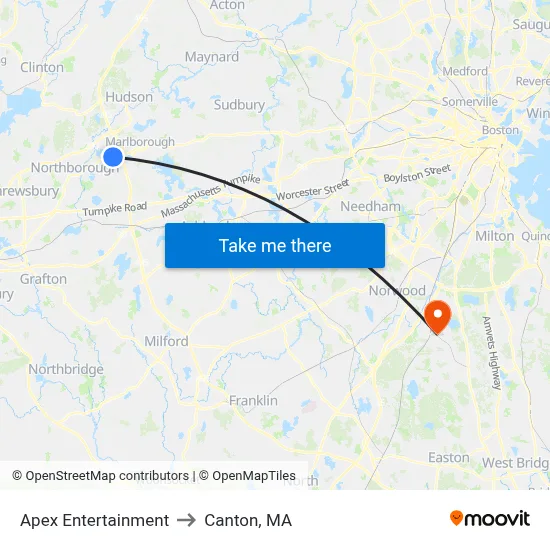 Apex Entertainment to Canton, MA map