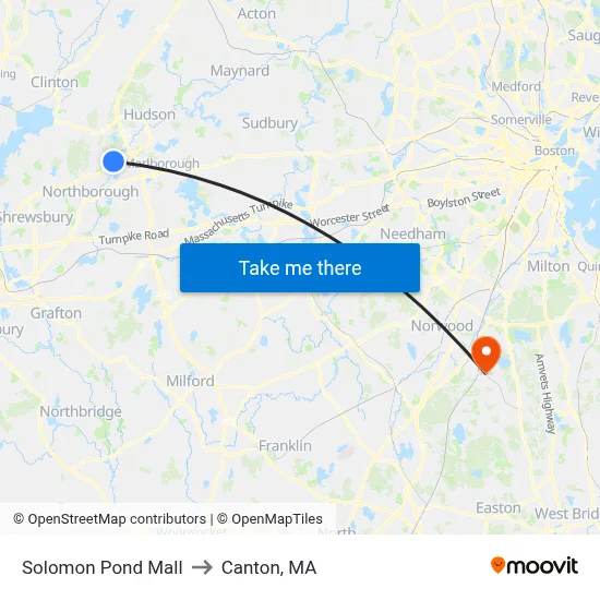Solomon Pond Mall to Canton, MA map