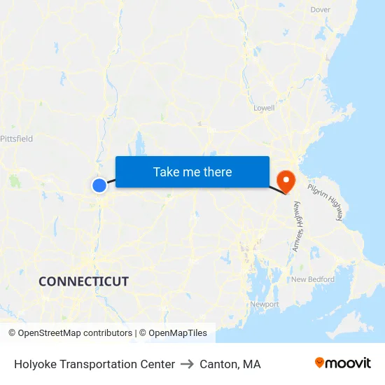 Holyoke Transportation Center to Canton, MA map