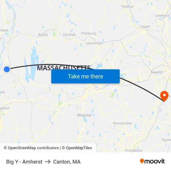 Big Y - Amherst to Canton, MA map