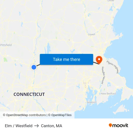 Elm / Westfield to Canton, MA map