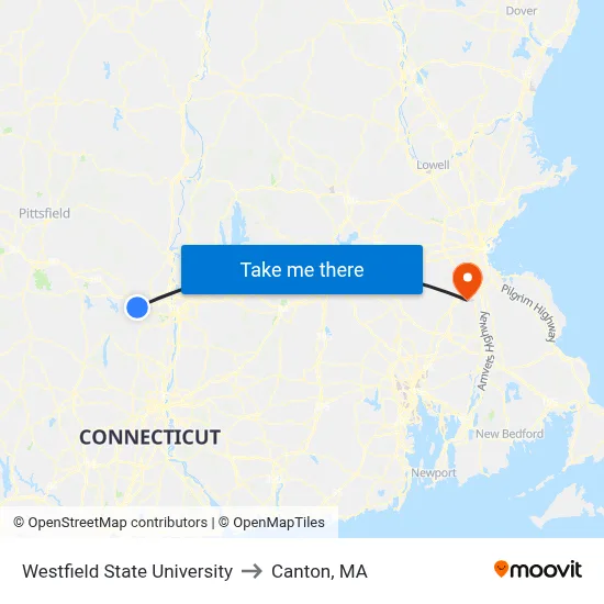 Westfield State University to Canton, MA map
