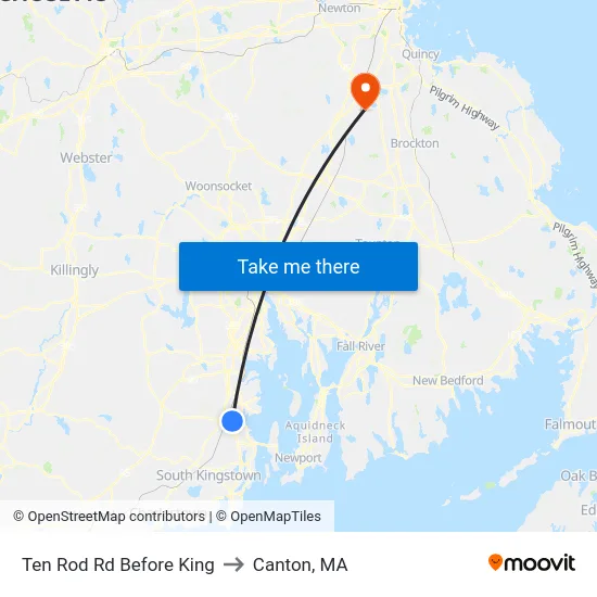 Ten Rod Rd Before King to Canton, MA map