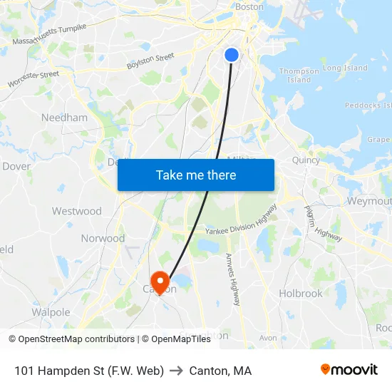 101 Hampden St (F.W. Web) to Canton, MA map