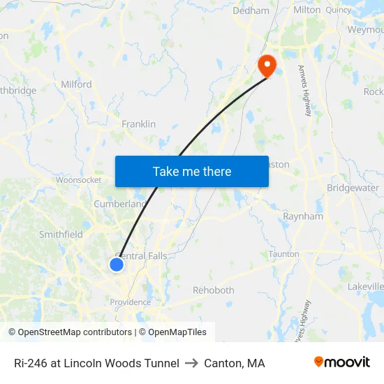 Ri-246 at Lincoln Woods Tunnel to Canton, MA map