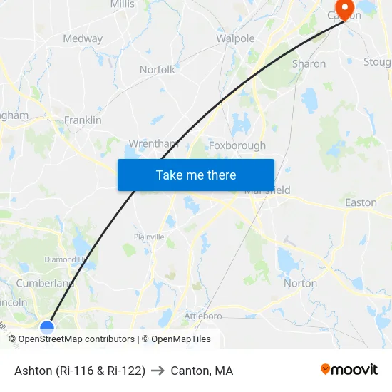 Ashton (Ri-116 & Ri-122) to Canton, MA map