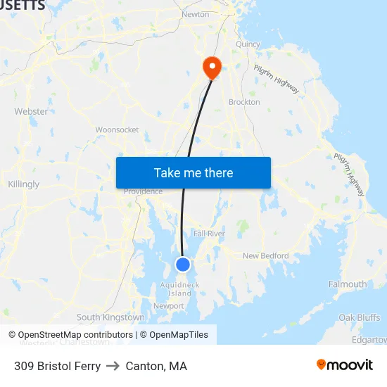 309 Bristol Ferry to Canton, MA map