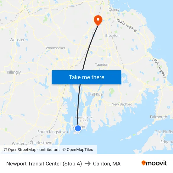 Newport Transit Center (Stop A) to Canton, MA map