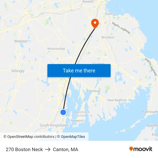 270 Boston Neck to Canton, MA map