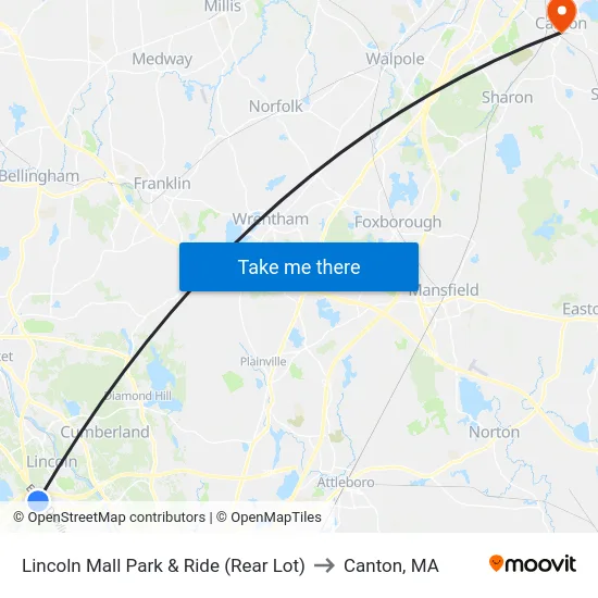 Lincoln Mall Park & Ride (Rear Lot) to Canton, MA map