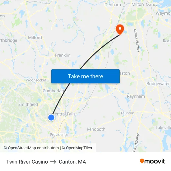 Twin River Casino to Canton, MA map
