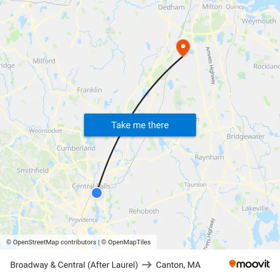 Broadway & Central (After Laurel) to Canton, MA map
