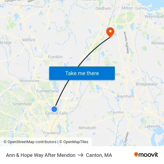 Ann & Hope Way After Mendon to Canton, MA map