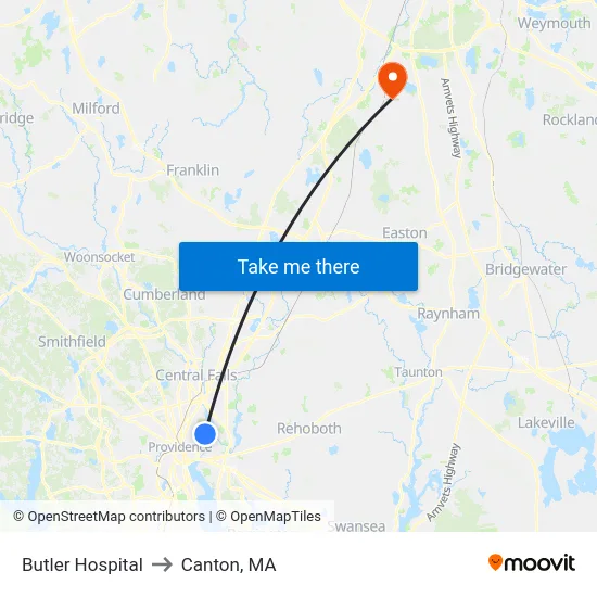Butler Hospital to Canton, MA map