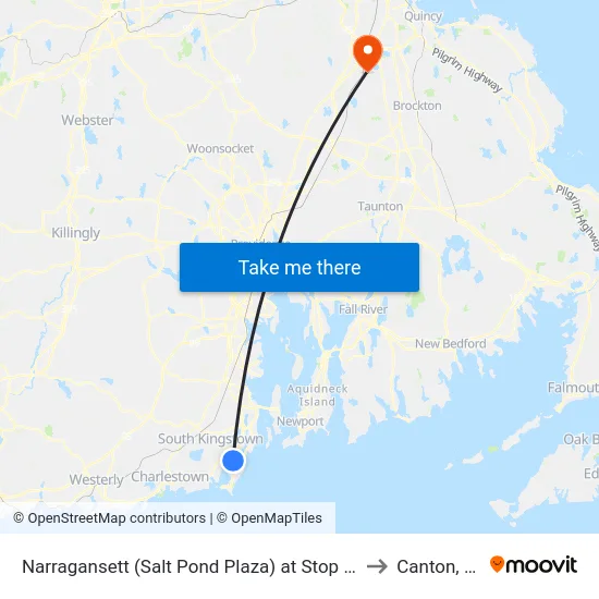 Narragansett (Salt Pond Plaza) at Stop & Shop to Canton, MA map