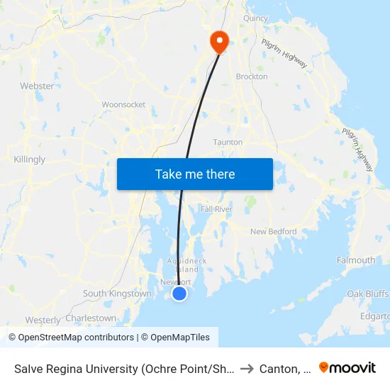 Salve Regina University (Ochre Point/Sheppard) to Canton, MA map
