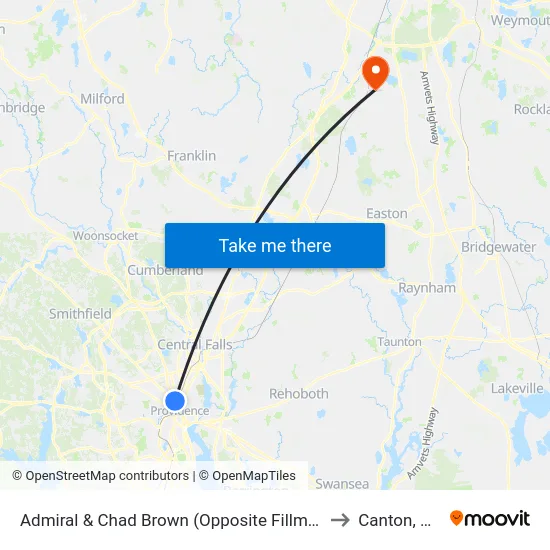 Admiral & Chad Brown (Opposite Fillmore) to Canton, MA map