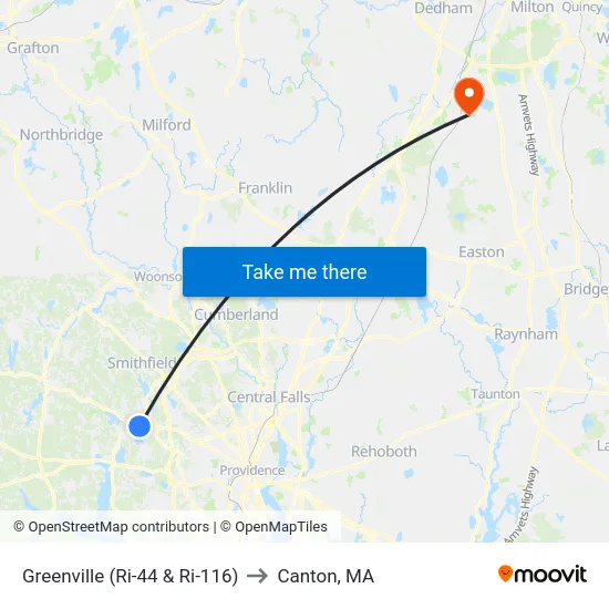 Greenville (Ri-44 & Ri-116) to Canton, MA map