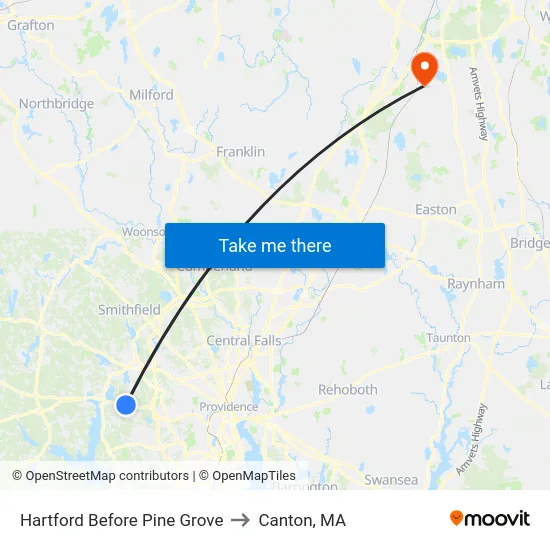 Hartford Before Pine Grove to Canton, MA map
