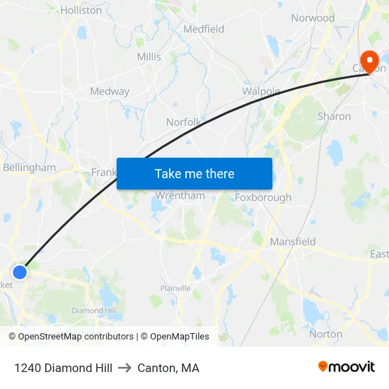 1240 Diamond Hill to Canton, MA map