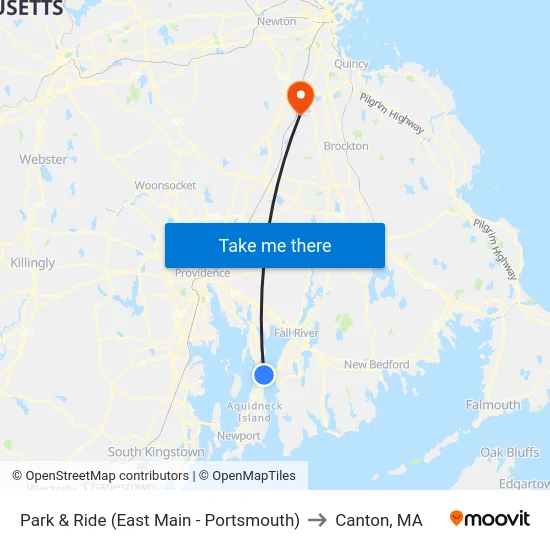 Park & Ride (East Main - Portsmouth) to Canton, MA map