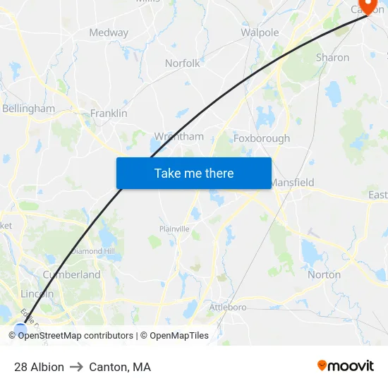 28 Albion to Canton, MA map