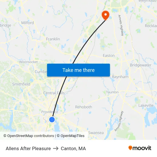Allens After Pleasure to Canton, MA map