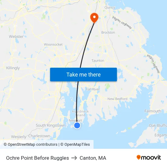 Ochre Point Before Ruggles to Canton, MA map