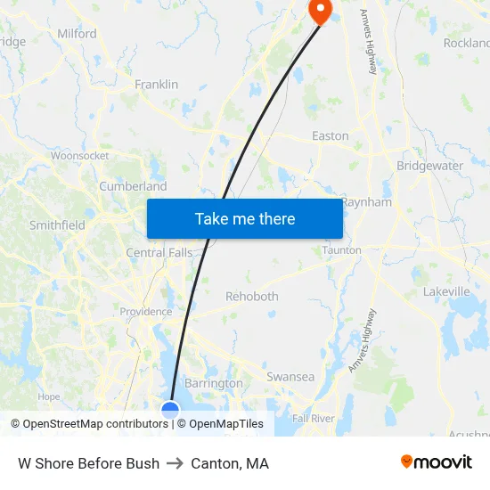 W Shore Before Bush to Canton, MA map