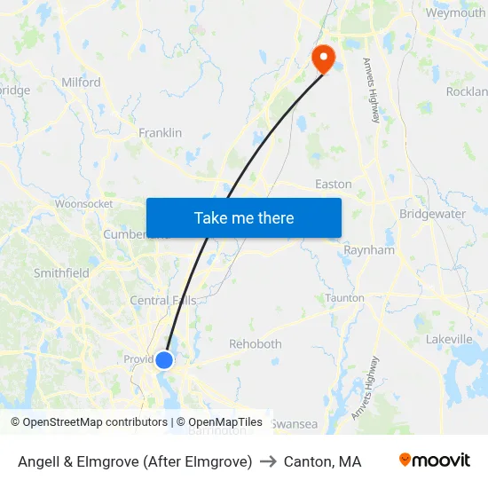 Angell & Elmgrove (After Elmgrove) to Canton, MA map