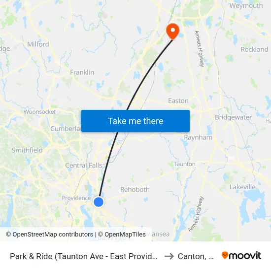Park & Ride (Taunton Ave - East Providence) to Canton, MA map