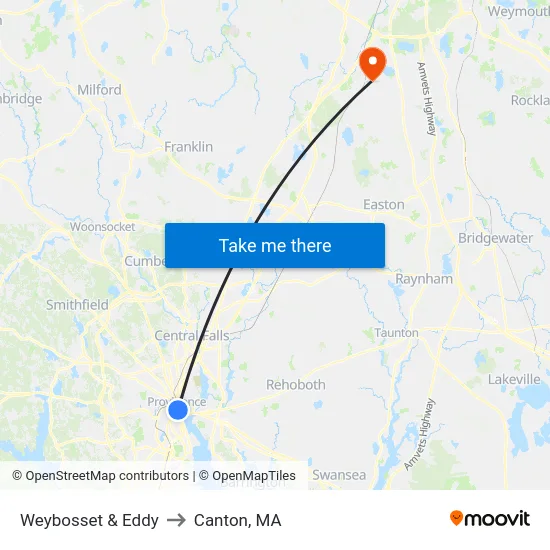 Weybosset & Eddy to Canton, MA map