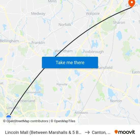 Lincoln Mall (Between Marshalls & 5 Below) to Canton, MA map