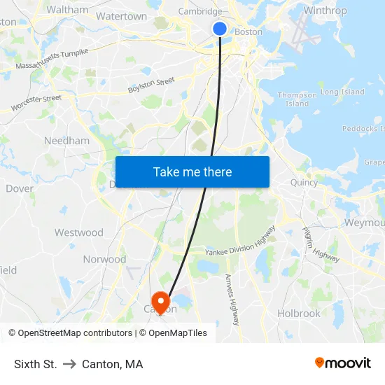 Sixth St. to Canton, MA map