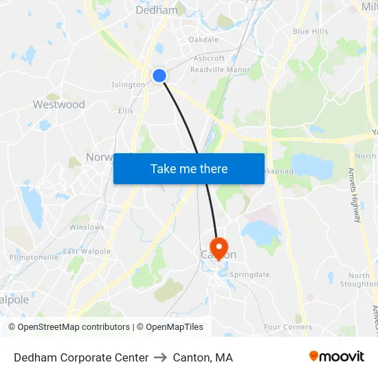 Dedham Corporate Center to Canton, MA map