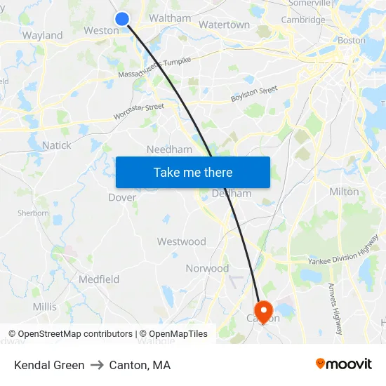 Kendal Green to Canton, MA map