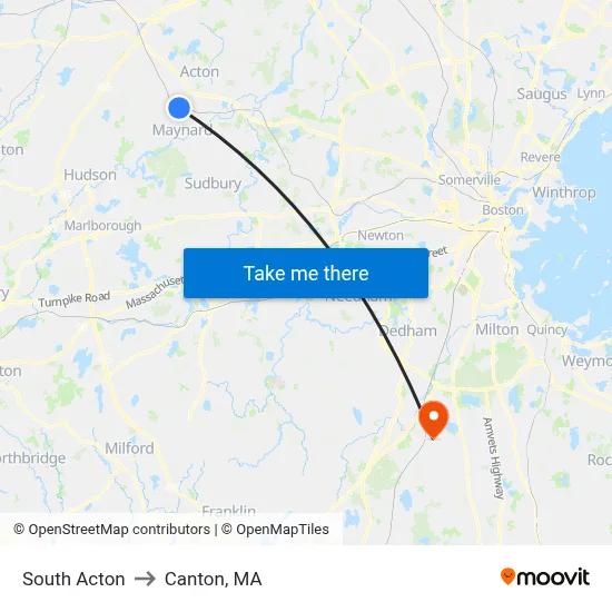 South Acton to Canton, MA map