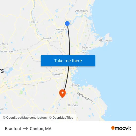 Bradford to Canton, MA map