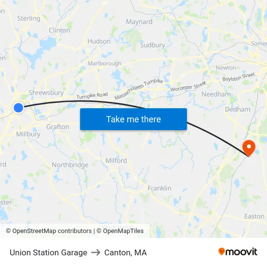 Union Station Garage to Canton, MA map
