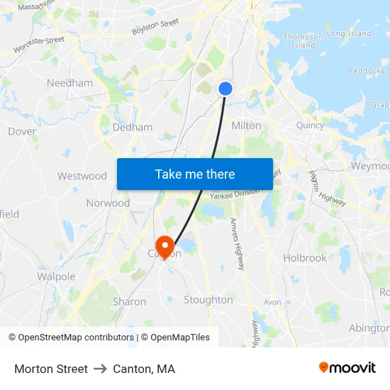 Morton Street to Canton, MA map