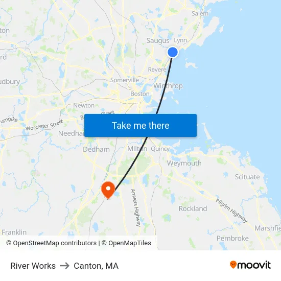 River Works to Canton, MA map