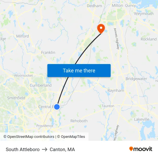 South Attleboro to Canton, MA map