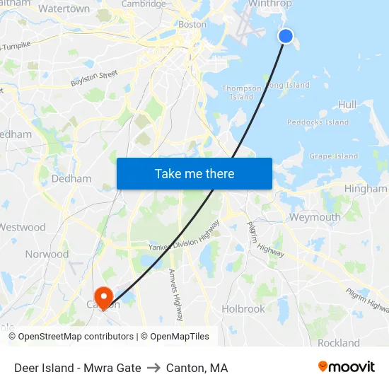 Deer Island - Mwra Gate to Canton, MA map