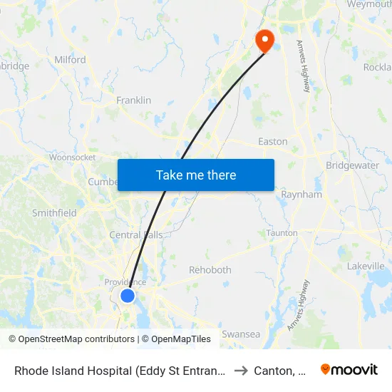 Rhode Island Hospital (Eddy St Entrance) to Canton, MA map