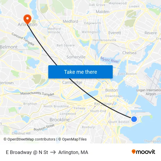 E Broadway @ N St to Arlington, MA map